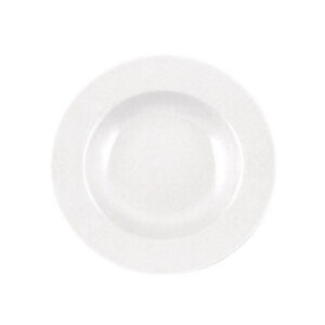 Bílý hluboký hotelový talíř z tlustostěnného porcelánu, průměr 23 cm.