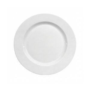 Bílý kulatý mělký hotelový talíř ze silnostěnného porcelánu, průměr 26,9 cm.