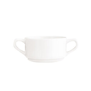 Bílá silnostěnná porcelánová miska na polévku Hotel se dvěma bočními uchy.