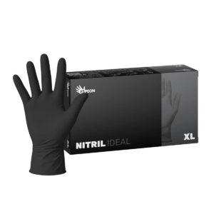 Černé jednorázové nitrilové rukavice velikosti XL, bez pudru a latexu, balení 100 kusů.