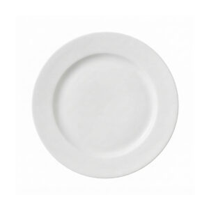 Bílý kulatý mělký hotelový talíř z porcelánu, průměr 31,6 cm.
