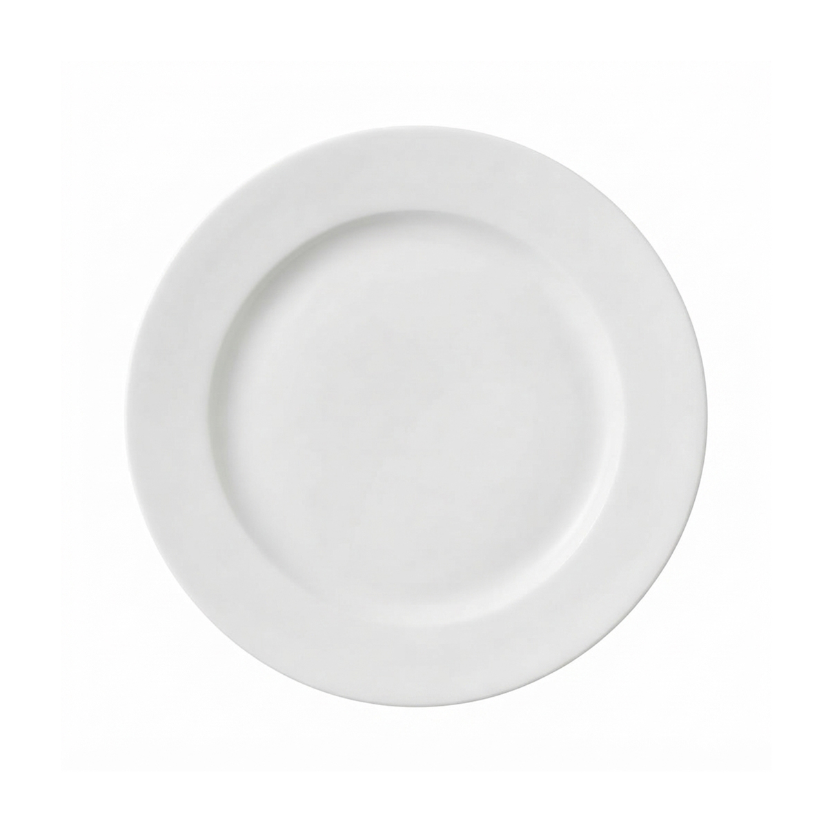Bílý kulatý mělký hotelový talíř z porcelánu, průměr 31,6 cm.