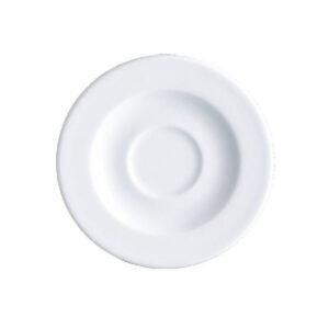 Bílý kulatý silnostěnný porcelánový podšálek Hotel, průměr 15,7 cm, pro gastro provozy.