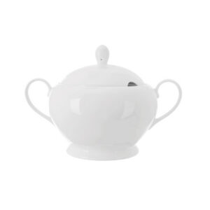 Bílá porcelánová polévková mísa Mona s poklicí a otvorem na naběračku, 3,2 l.