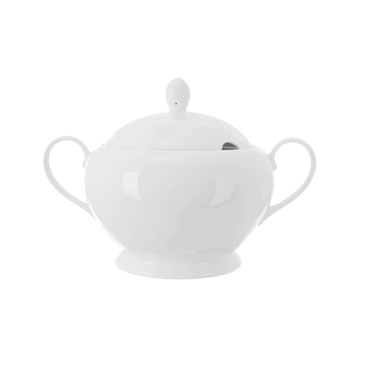 Bílá porcelánová polévková mísa Mona s poklicí a otvorem na naběračku, 3,2 l.