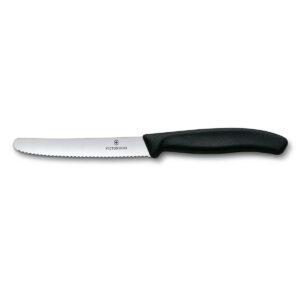 Victorinox Fibrox nůž na rajčata, 11 cm zoubkovaná čepel z nerezové oceli, černá polyamidová rukojeť.