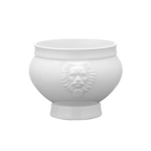 Bílá porcelánová polévková mísa Lionhead s reliéfem lva, objem 2 litry.