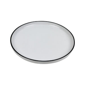 Bílý mělký porcelánový talíř s černým okrajem, Ø 20 cm, na dezerty a předkrmy.