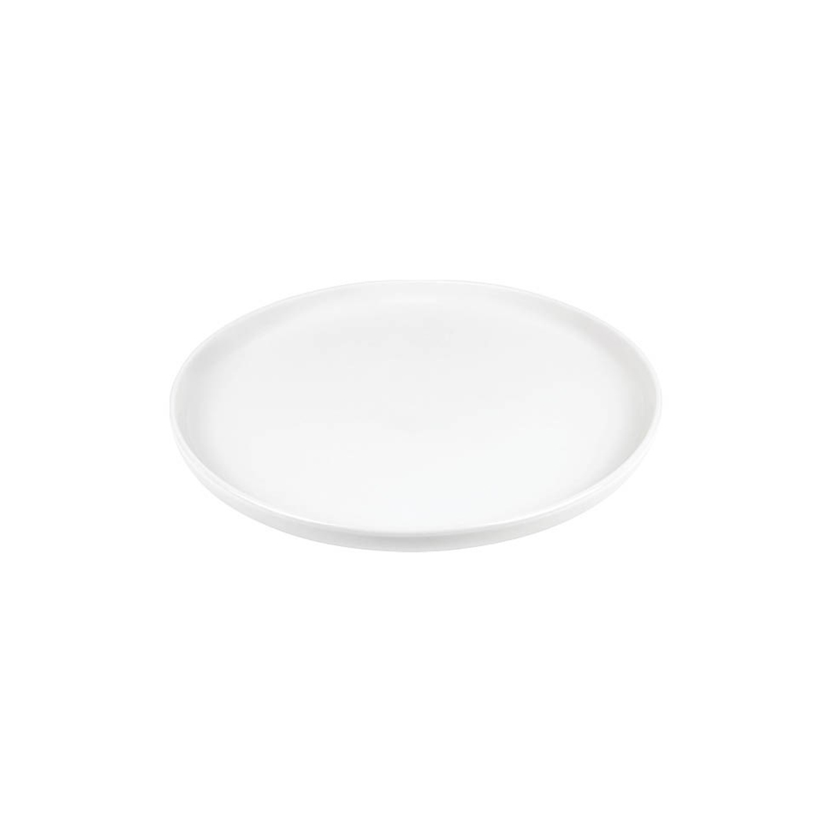 Bílý mělký porcelánový talíř Future o průměru 27 cm s vyšším okrajem.