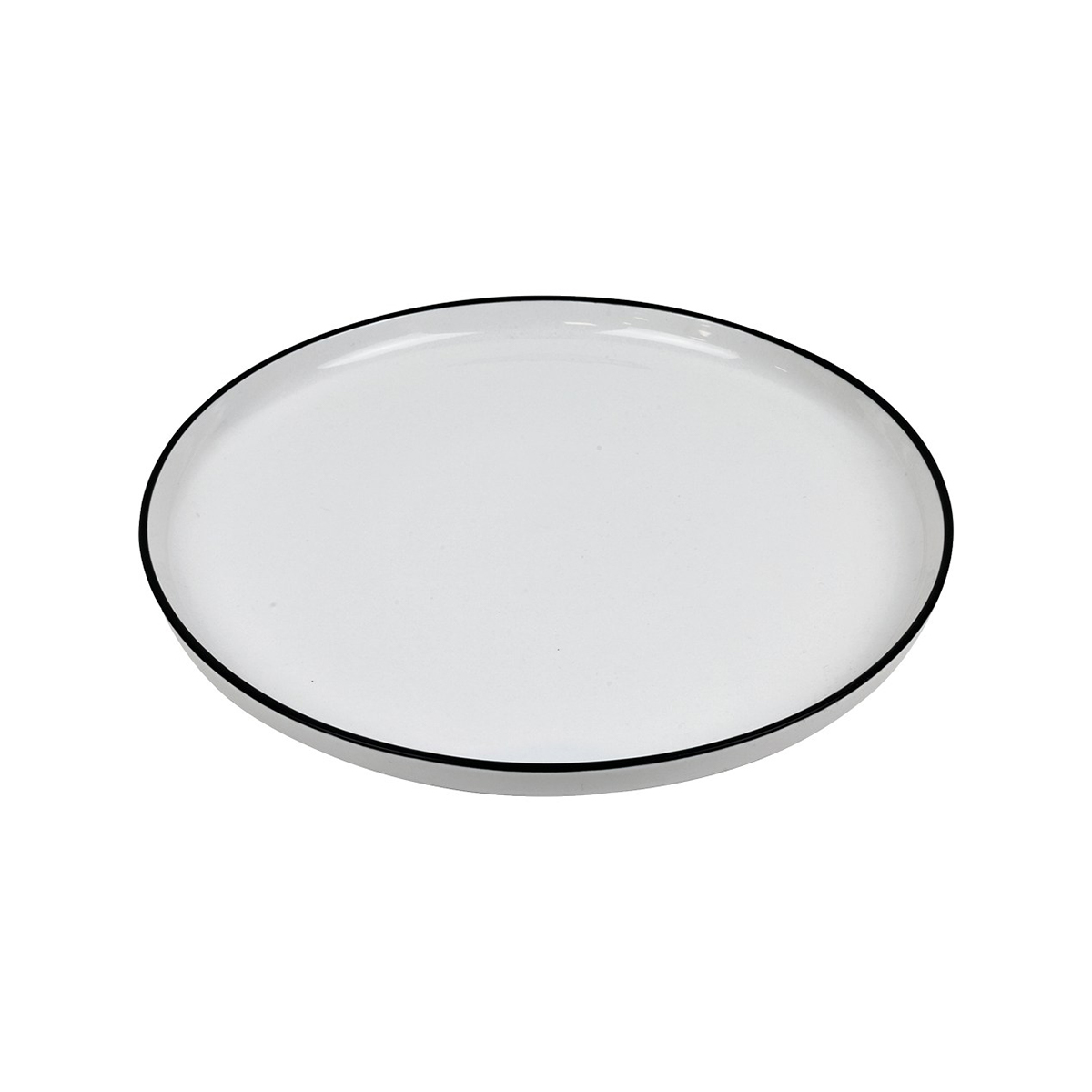 Kulatý mělký porcelánový talíř Future Black rim s černým okrajem, průměr 27 cm.