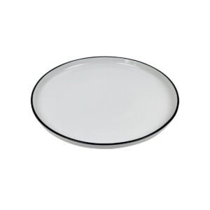Mělký kulatý porcelánový talíř Future Black rim, 24 cm, s elegantním černým okrajem.